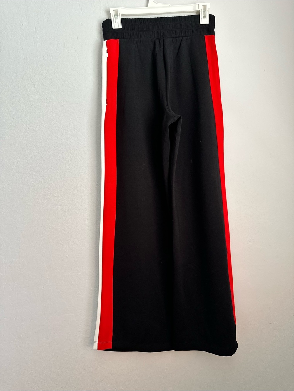 SPANX AirEssentials Black Wide-Leg Pants with Red and White Side Stripes - Picture 3 of 8